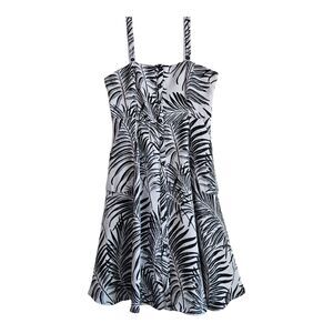 ANTHROPOLOGIE HUTCH Women 14 Aidy Sun Dress Black White Palm Leaves Flare AS IS
